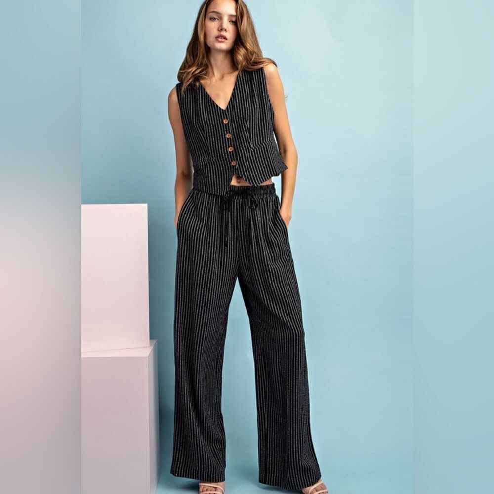 095. PINSTRIPE BUTTON DOWN VEST & PANT SET